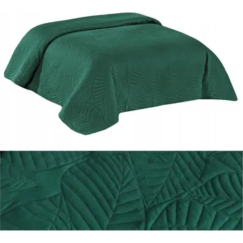 Přehoz na lůžko Přehoz na postel pohovku 220x240 PROŠÍVANÝ s motivem listů mikrovlákno Corrado ZELENÝ