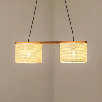 MODELSA Závěsné světlo Zigana, bílé vzorované, 2 žárovky, látka, dřevo bílé vzory, tmavě hnědé, černé 2 x 20 W - Doprava zdarma