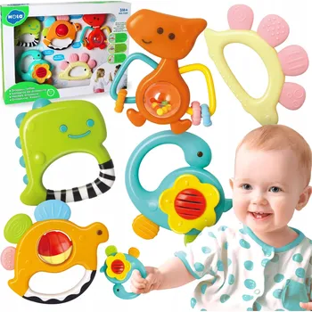 Hračka pro nejmenší Hola Sada chrastítek a kousátek 5 kusů zvířátek dinosaurů