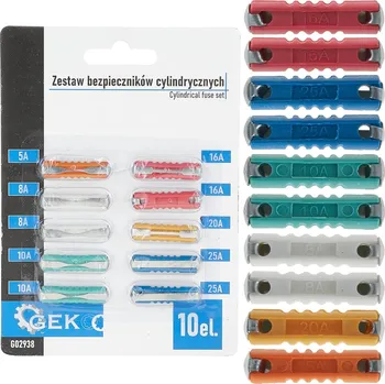 Autodílna Sada automobilových pojistek válcových, 5-25 A, 10 ks, Geko G02938