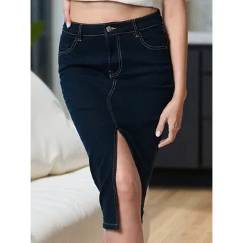 Dámská sukně Sinsay - Džínová midi sukně - námořnická modrá - 805FI-95J - 805FI-95J-38