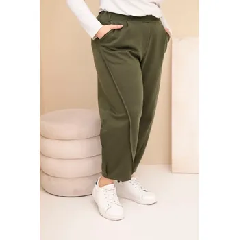 Dámské oblečení Dámské bavlněné kalhoty Plus Size volného střihu s vysokým pasem khaki UNI