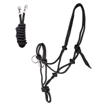 Vybavení pro koně Waldhausen provazová ohlávka s otěžemi - černá Barva: černá, Velikost: PON