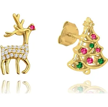 Náušnice Vánoční pozlacené stříbrné náušnice SOB a STROMEČEK JMAS8044GE00