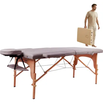 Péče o tělo Insportline Masážní lehátko Taisage 186x70x62-84 cm 2-dílné dřevěné (Barva: hnědá)