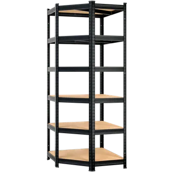 Dílenský regál FurniGO Rohový 6policový regál – černý