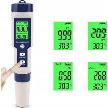 Měřič kvality vody PH TDS EC Teplota 5v1 Digitální měřič pro akvárium