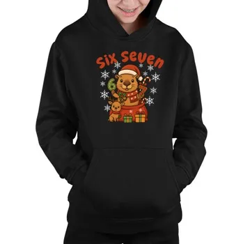 Žertovný předmět Tričkový.cz - Six seven 67 - Italian Brainrot - Vánoční kapybara - dětská mikina s kapucí