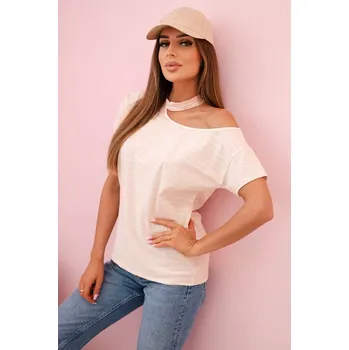 Dámská halenka Kesi Dámská bavlněná blůza na jedno rameno s chokerem prachově růžová Kesi bílá | světle modrá | krémová | růžová | vícebarevná 3505488