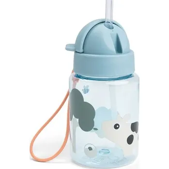 Done by deer, Láhev na pití se slámkou Done by Deer Tiny Farm 280 ml, modrá - Formadore