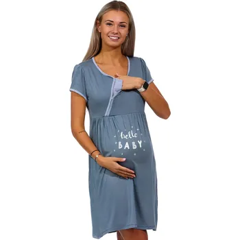 Dámské noční prádlo Noční košilka, luxusní, kojící a těhotenská, šedá, na zip, HELLO BABY 1D1218 šedá m