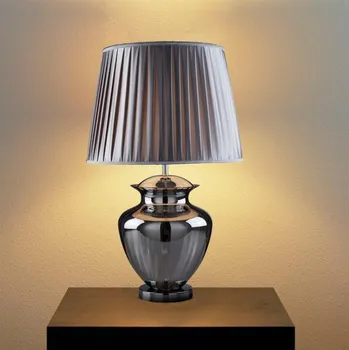 Lampička Searchlight EU8531SM Stylová stolní lampa ELINA ŠEDÁ, kouřové sklo