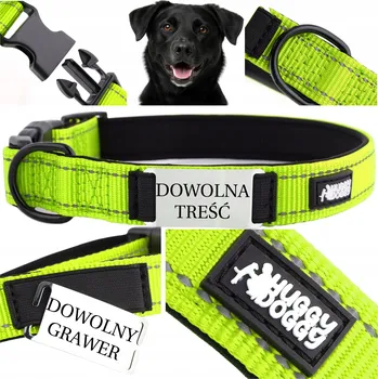 Obojek pro psa Látkový obojek pro psy s gravírováním HUGGY DOGGY vel. M