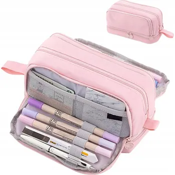 Penál Školní penál pro dívku pouzdro organizér měkký RŮŽOVÝ