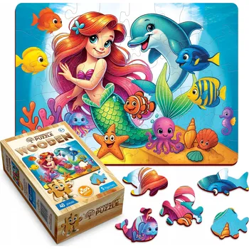 Puzzle Dřevěné Puzzle 40 dílků Mořská panna a Delfín pro děti Wooden.City