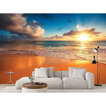 Fototapeta Fototapeta KRÁSNÝ VÝCHOD SLUNCE MOŘE VLNY PŘÍRODA PLÁŽ 104 x 70,5 cm