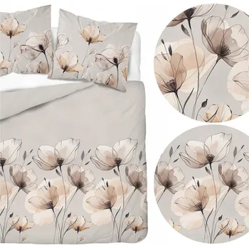 Povlečení Povlečení saténové 160x200 šedobéžové s květinami cappuccino - Satin Stories