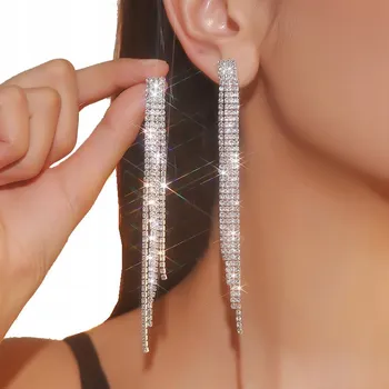 Náušnice Dlouhé visací Náušnice s Křišťál, stříbrné barvy, délka 11.5 cm