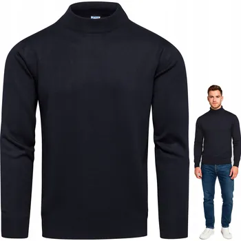 Pánský svetr Pánský bavlněný svetr s polovičním rolákem, tmavě modrý, velikost L