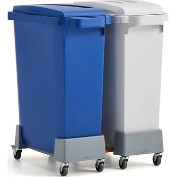 Odpadkový koš Set OLIVER, 2x koš na tříděný odpad 60 l + vozík, 2x víko, modrá, šedá