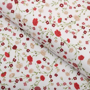 Bavlněná látka/plátno Sandra SA-719 Červeno-béžové drobné květiny na bílém - šířka 160 cm