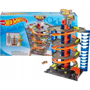 autíčko HOT WHEELS CITY ZÁVODNÍ MEGA GARÁŽ S TOČITOU DRÁHOU + autíčko 1:64