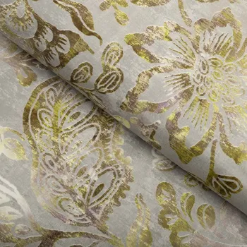 Sametová látka Tamara TMR-055 Abstraktní zelené květy na zelenošedém - šířka 150 cm