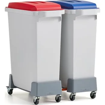 Odpadkový koš Set OLIVER, 2x koš na tříděný odpad 60 l + vozík, 2x víko (modré a červené)