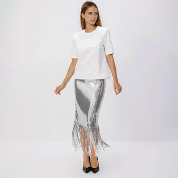 Dámská sukně Reserved - Flitrová sukně s třásněmi - stříbrná - YT743-SLV - YT743-SLV-XL