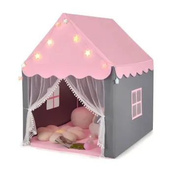 Dětský domeček Dětský domeček s hvězdným světlem TP10477PI, růžovo/šedý - A COSTWAY