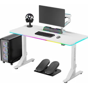 ULTRADESK IRON WHITE herní stůl, 132,5x60,5 cm, 71-81 cm, mechanické nastavení výšky