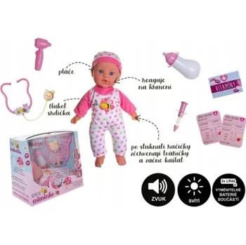 Panenka Medvídek miminko nemocné měkké tělíčko 36cm na baterie