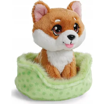 plyšák NICI PLYŠOVÝ MAZLÍČEK PŘÍTULNÍČEK PES SHIBA INU V ZELENÉM KOŠÍČKU 12 CM