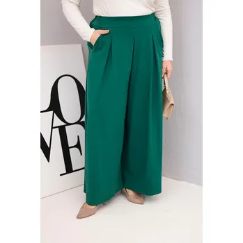 Dámské kalhoty Dámské bavlněné kalhoty Plus Size s širokými nohavicemi a volným střihem tmavě zelené UNI