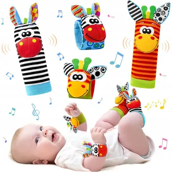 Hračka pro kojence Chrastítka pro miminka ponožky pásky na ručičky chrastítko 4 ks