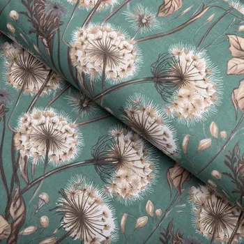 Bavlněná látka/plátno Sandra SA-716 Podzimní pampelišky na zeleném - šířka 160 cm