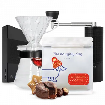 Příprava kávy The naughty dog vánoční edice Hario V60 Timemore C3S Basic Scale Set - černý