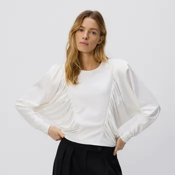 Dámské tričko Reserved - Halenka s vycpávkami na ramenou - bílá - 048IC-00X - 048IC-00X-XS