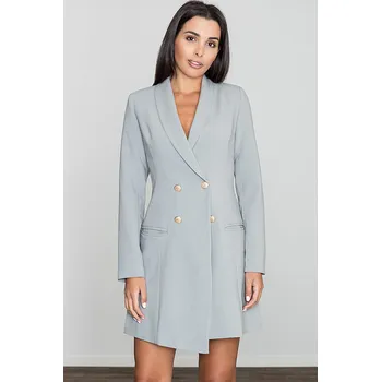 Dámské oblečení Sakové šaty s dlouhým rukávem a psaníčkovým výstřihem M447 Barva: Šedá, Velikost: S