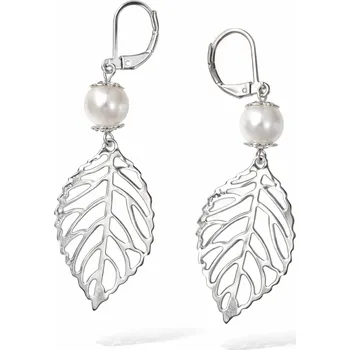 Náušnice Ocelové náušnice s perlou a jemným listem