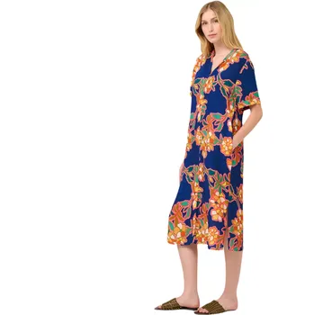 Dámská móda Květinové letní šaty Vamp z popelínu 22450 blue lapis velikost XL