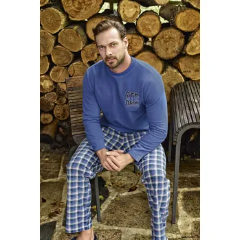 Pánské pyžamo Modré kárované hřejivé pánské pyžamo BE STRONG 1Z1454 modrá s