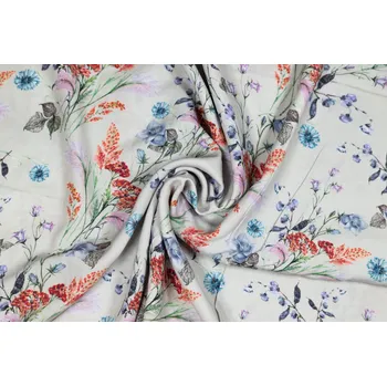 Viskózová tkanina luční kvítí na světle béžové DOPRODEJ 0,4 M