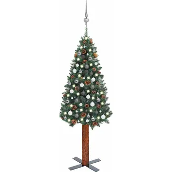 Vánoční stromek vidaXL Úzký vánoční stromek s LED a sadou koulí zelený 180 cm PVC