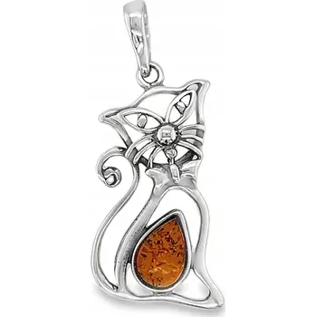 Přívěsek Přívěsek PŘÍVĚSK kotě KOČKA stříbrný STŘÍBRO JANTAR certifikát