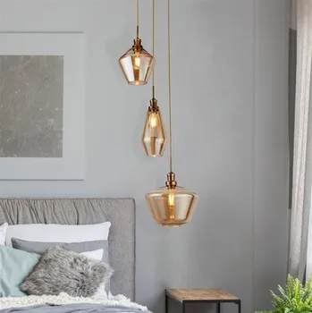 Searchlight 5423-3AB Závěsný lustr MIA jantarové sklo + patina