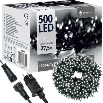 Vánoce Springos LED světelný řetěz - 27,5m 500LED 8-funkcí IP44 studená bílá
