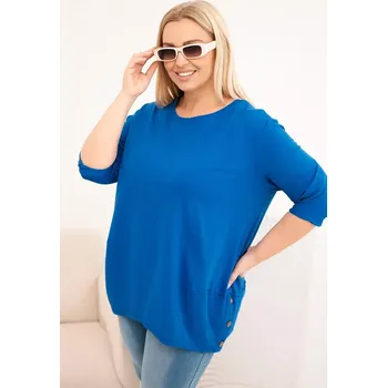Dámská halenka Kesi Dámská blůza Plus Size z bavlny s ozdobnými knoflíky a ohrnutými rukávy chabrová Kesi modrá 3501515