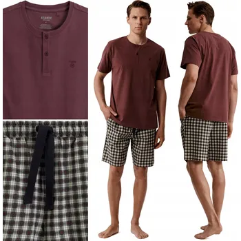 Pánské pyžamo PÁNSKÉ PYŽAMO Atlantic NMP-397 Pyžamový Set Krátké Bavlněné - XXL