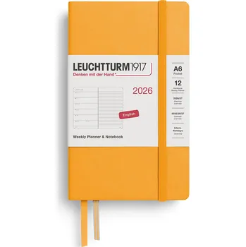 Diář Leuchtturm 1917, Týdenní plánovač s linkovaným poznámkovým blokem v pevné vazbě Leuchtturm 1917 2026 EN A6, oranžový - Formadore